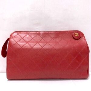 CHANEL Red Vintage Bicolore Leather Clutch - Authentic comes with COA